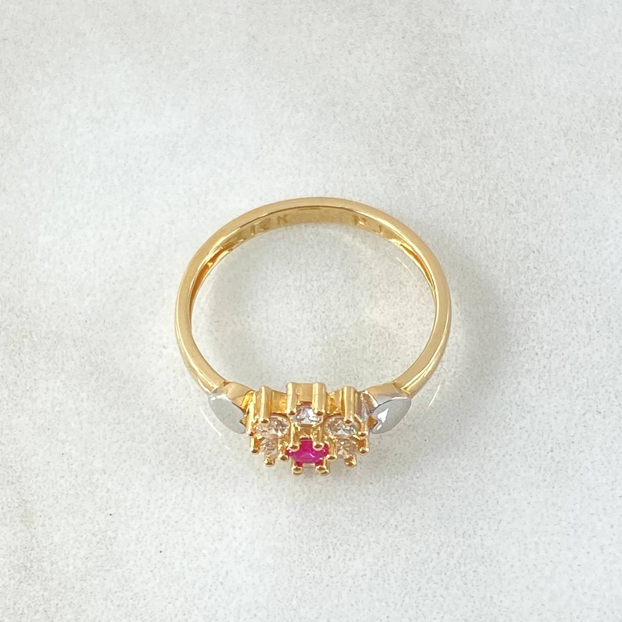 Anillo Flor Corazones 2.5gr / T6 1/2 / Dos Oros Amarillo Blanco 18K