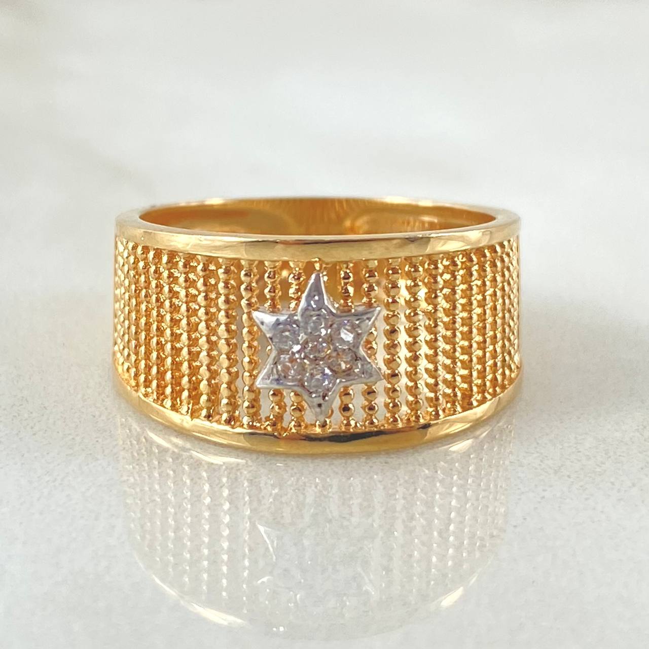 Anillo Malla Estrella 3.8gr / T6 / Dos Oros Amarillo Blanco 18K