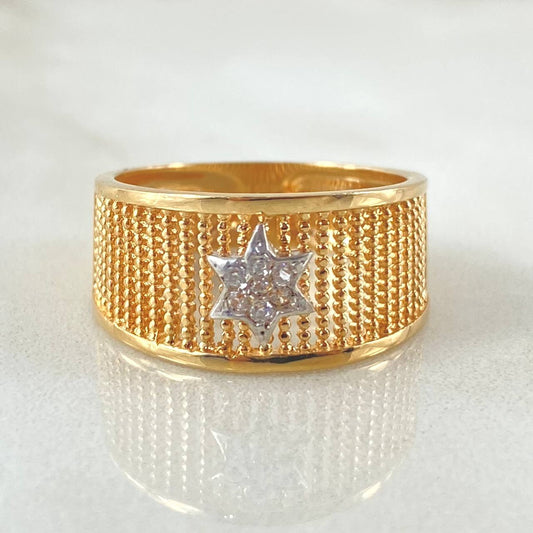 Anillo Malla Estrella 3.8gr / T6 / Dos Oros Amarillo Blanco 18K