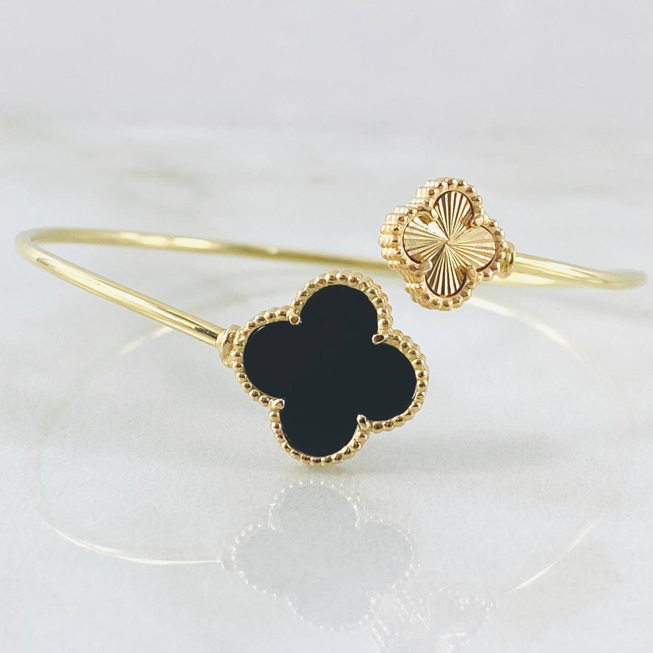 Pulso Aro Trebol Dorado Negro 5.25gr / 17cm / Oro Amarillo Nac.Esp. 18K *