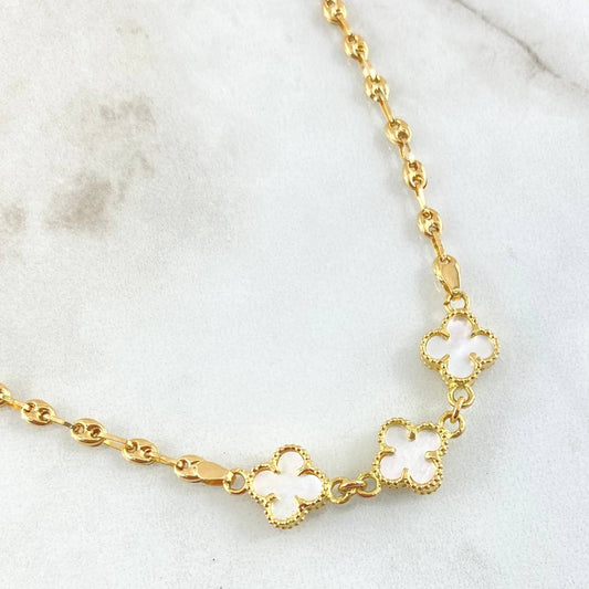 Cadena GC Trebol Blanco 7.8gr / 45cm / Oro Amarillo Nac.Esp. 18K