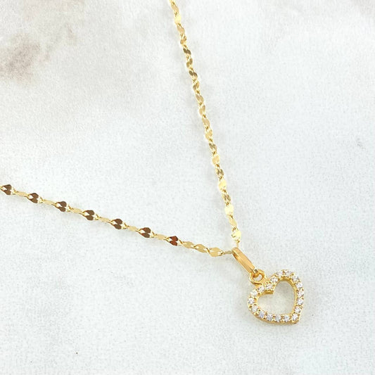 Set Cadena y Dije Flor Espejo + Corazon Silueta 1.45gr / Oro Amarillo 18K (Oferta) *