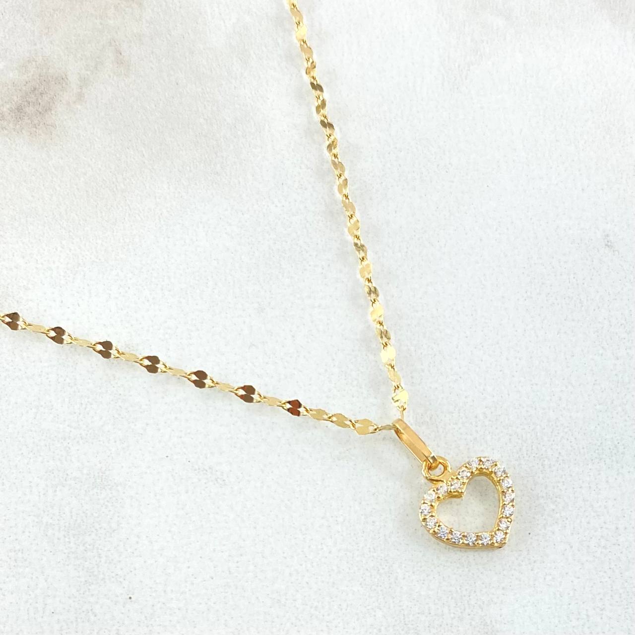 Set Cadena y Dije Flor Espejo + Corazon Silueta 1.35gr / Oro Amarillo 18K (Oferta)