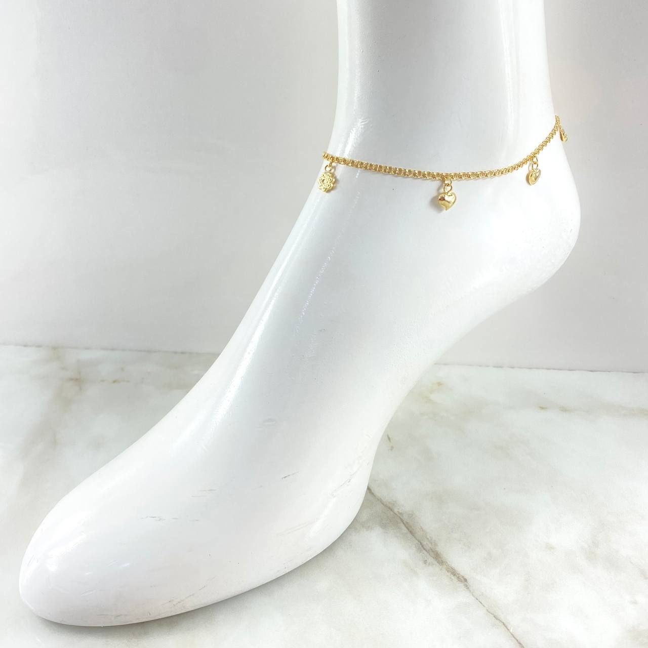 Tobillera Aro Seguido Dije 3.55gr / 25cm / Oro Amarillo 18K