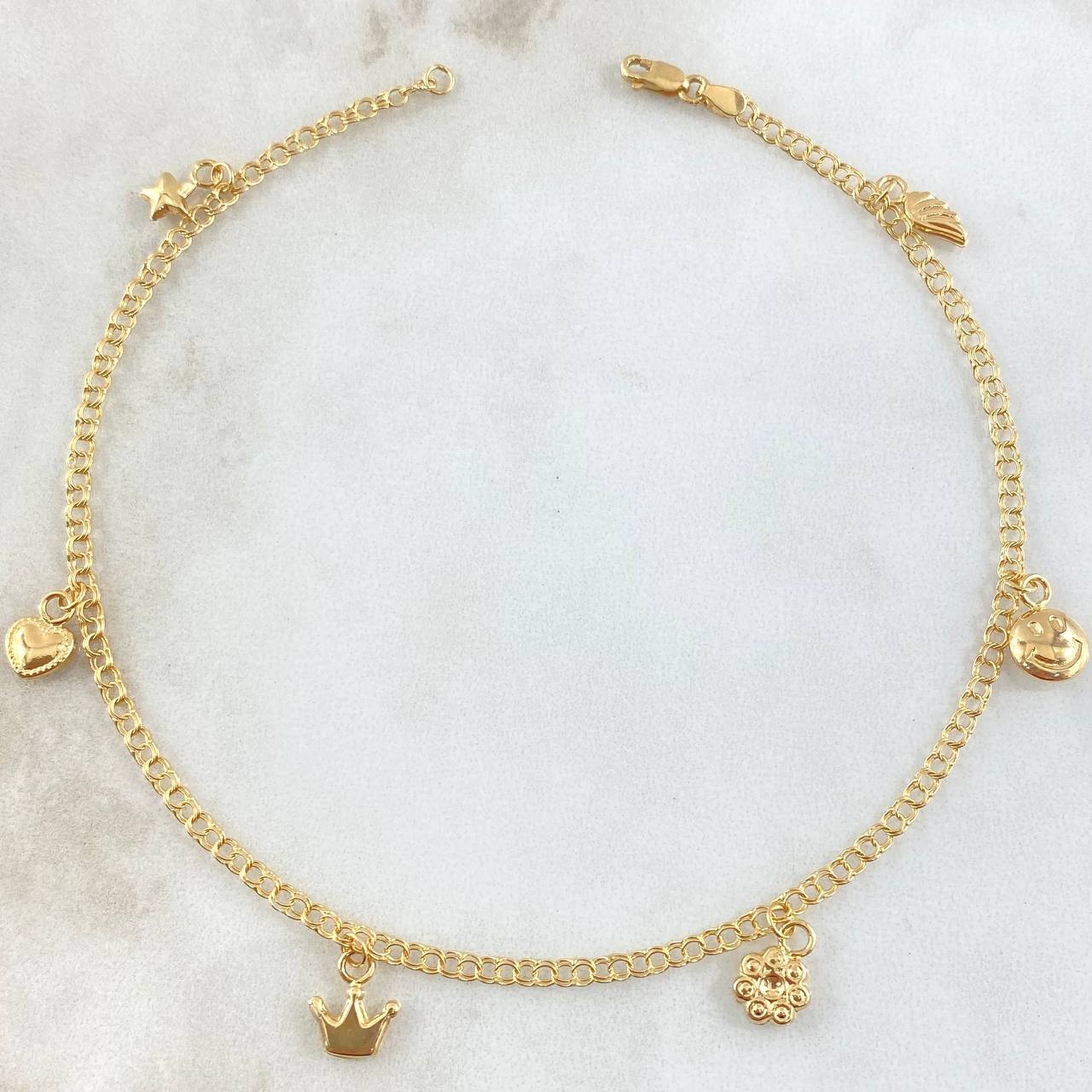 Tobillera Aro Seguido Dije 3.45gr / 25.5cm / Oro Amarillo 18K