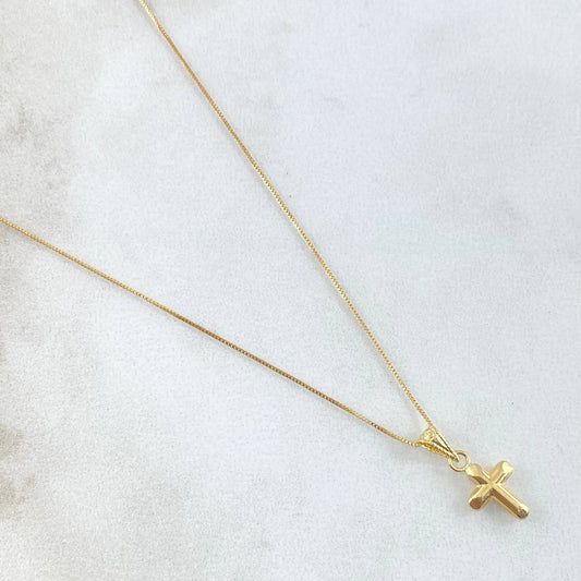 Set Cadena Veneciana 0.9gr / 45cm / 0.5mm + Dije Cruz 0.3gr / 1.6cm Puntas Planas 1.2gr Oro Amarillo 18K (Oferta)