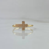 Anillo Cruz Basteada 1.35gr / T7 1/4 / Circones Blancos Oro Amarillo 18K ©