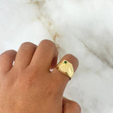 Anillo Sello Palmera 2.6gr / T11 1/2 / Texturizado Mate Circon Verde Oro Amarillo 18K *