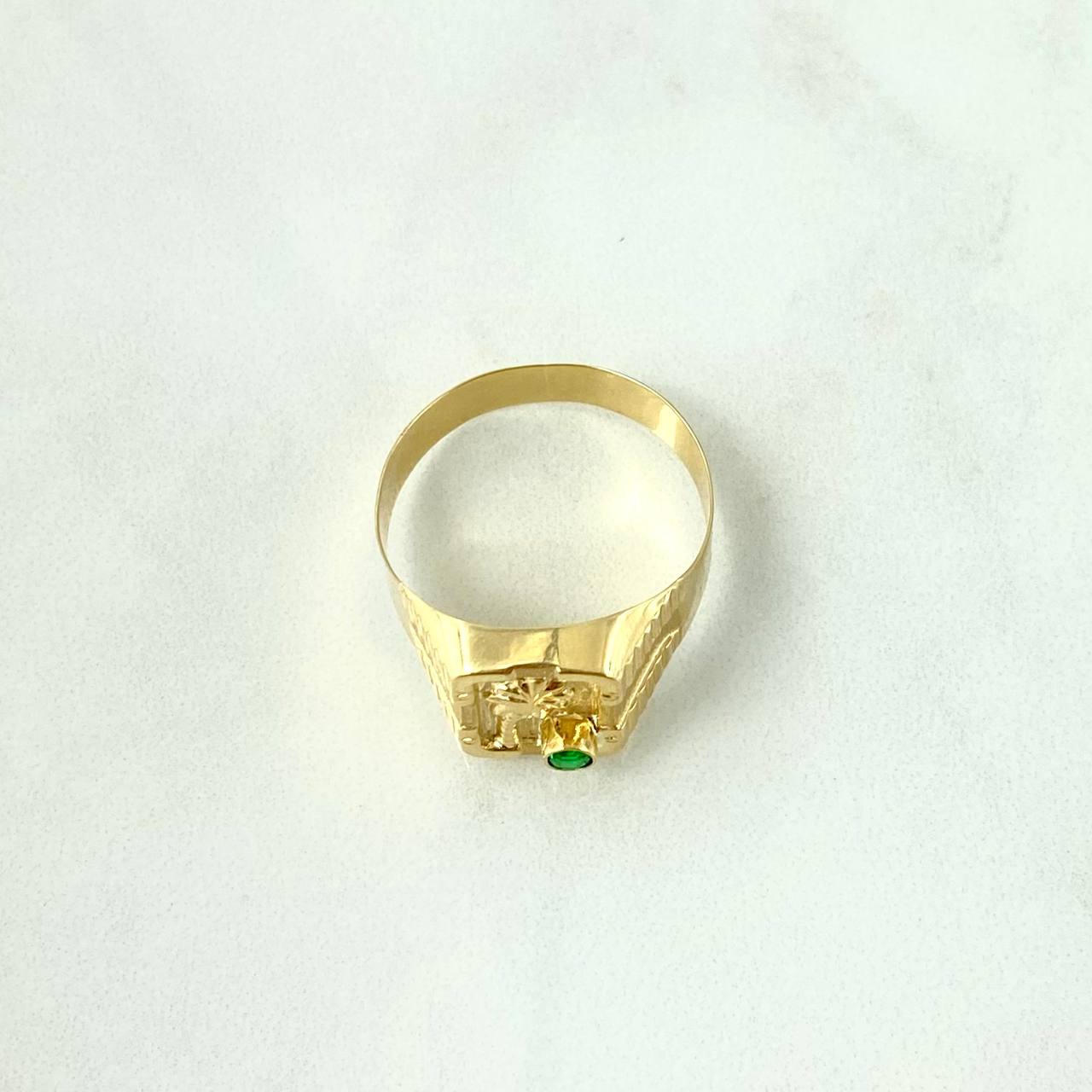 Anillo Sello Palmera 2.6gr / T11 1/2 / Texturizado Mate Circon Verde Oro Amarillo 18K *