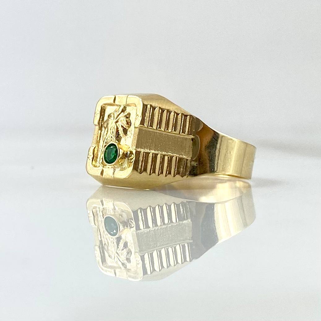 Anillo Sello Palmera 2.6gr / T11 1/2 / Texturizado Mate Circon Verde Oro Amarillo 18K *