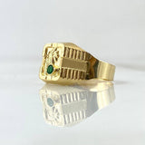 Anillo Sello Palmera 2.6gr / T11 1/2 / Texturizado Mate Circon Verde Oro Amarillo 18K *