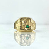 Anillo Sello Palmera 2.6gr / T11 1/2 / Texturizado Mate Circon Verde Oro Amarillo 18K *