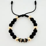 Pulsera Negra Neoros 2und Bolas 6und 1.85gr / 8mm Oro Amarillo 18K ©