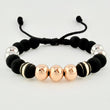 Pulsera Negra Neoros 2und Bolas 7und 2.2gr / 8mm Tres Oros 18K ©