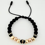 Pulsera Negra Neoros 3und Bolas 6und 1.85gr / 8mm Dos Oros Amarillo Rosa 18K ©