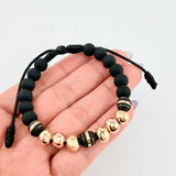 Pulsera Negra Neoros 3und Bolas 6und 1.85gr / 8mm Dos Oros Amarillo Rosa 18K ©