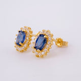 Topos Óvalos Tupidos Zafiros 1.2qts 2.5g / 10.4mm Oro Amarillo 18K