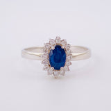 Anillo Óvalo Tupido Diamantes 32pts Zafiros 65pts 2.45g / T7 1/4 Oro Blanco 18K