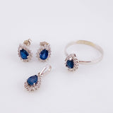 Set Gota Tupida Diamantes 1.2qts Zafiros 1.3qts 4.95g / T7 1/2 Oro Blanco 18K