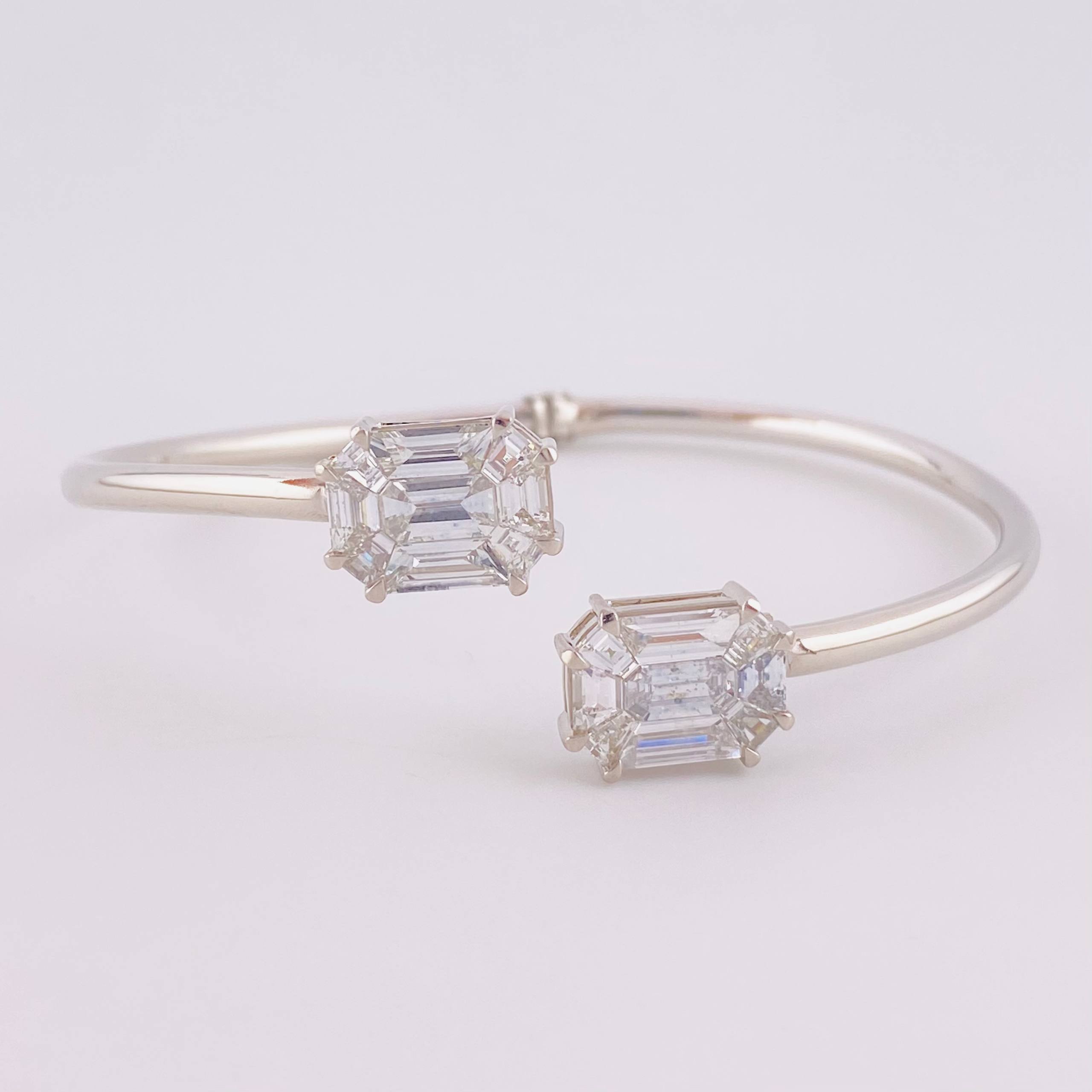 Pulso Aro Doble Cubo Diamantes 3.4qts 10g / 18.05cm / 2.95mm Oro Blanco 18K
