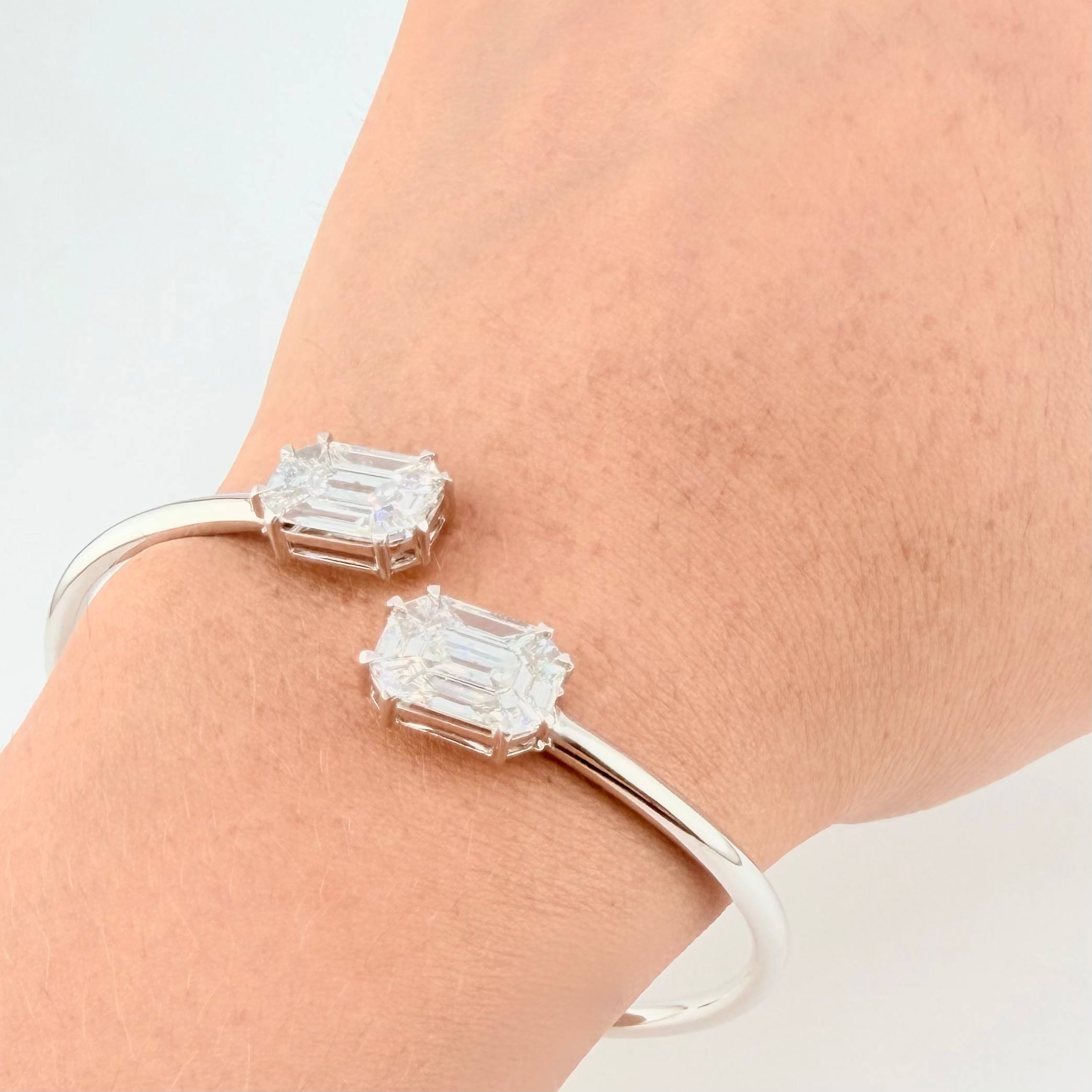 Pulso Aro Doble Cubo Diamantes 3.4qts 10g / 18.05cm / 2.95mm Oro Blanco 18K