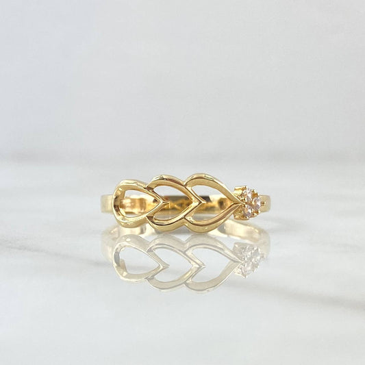 Anillo Triple Corazón Silueta 1.75gr / T6 1/2 / Circones Blancos Oro Amarillo 18K