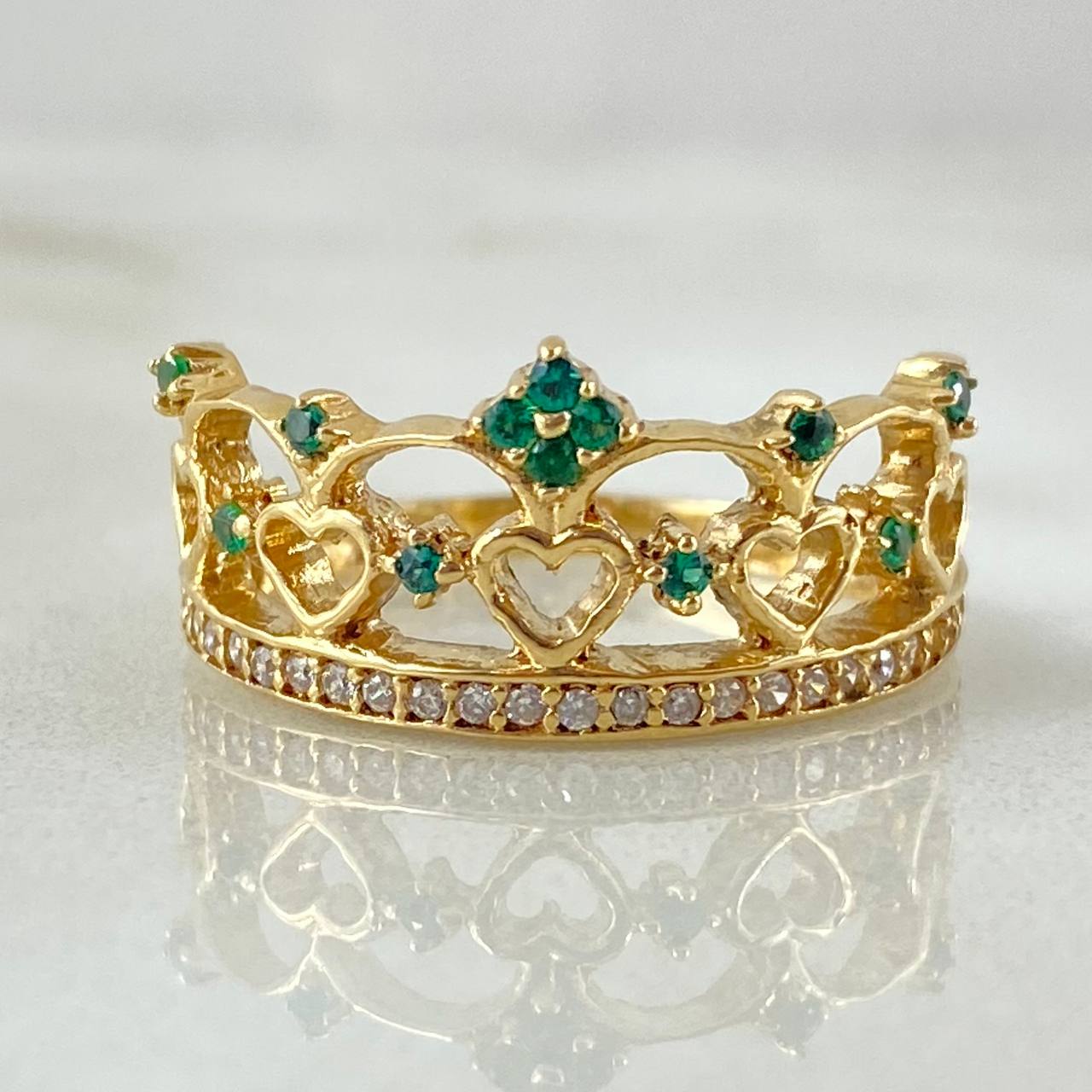 Anillo Corona Corazones Enlazados 3.55gr / T6 3/4 / Oro Amarillo 18K