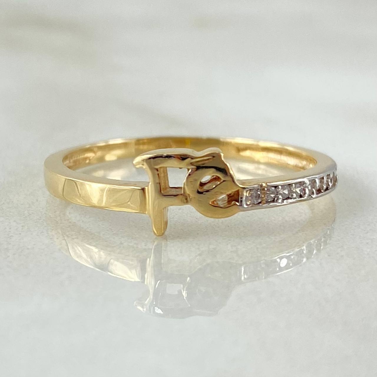 Anillo Fé 1.85gr / T7 1/2 / Dos Oros Amarillo Blanco 18K