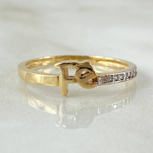 Anillo Fé 1.85gr / T7 1/2 / Dos Oros Amarillo Blanco 18K