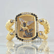 Pulsera Gris Placa San Miguel Arcangel Doble 21.75gr / 3.5cm / 8mm Bolas Diamantadas Circones Blancos Negros Oro Amarillo 18K