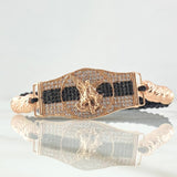 Pulsera Negra Correa San Miguel Arcángel 9.05gr / 1.6cm-3.7cm / 6mm Bolas Diamantadas 10und Circones Blancos Negros Oro Rosa 18K ©