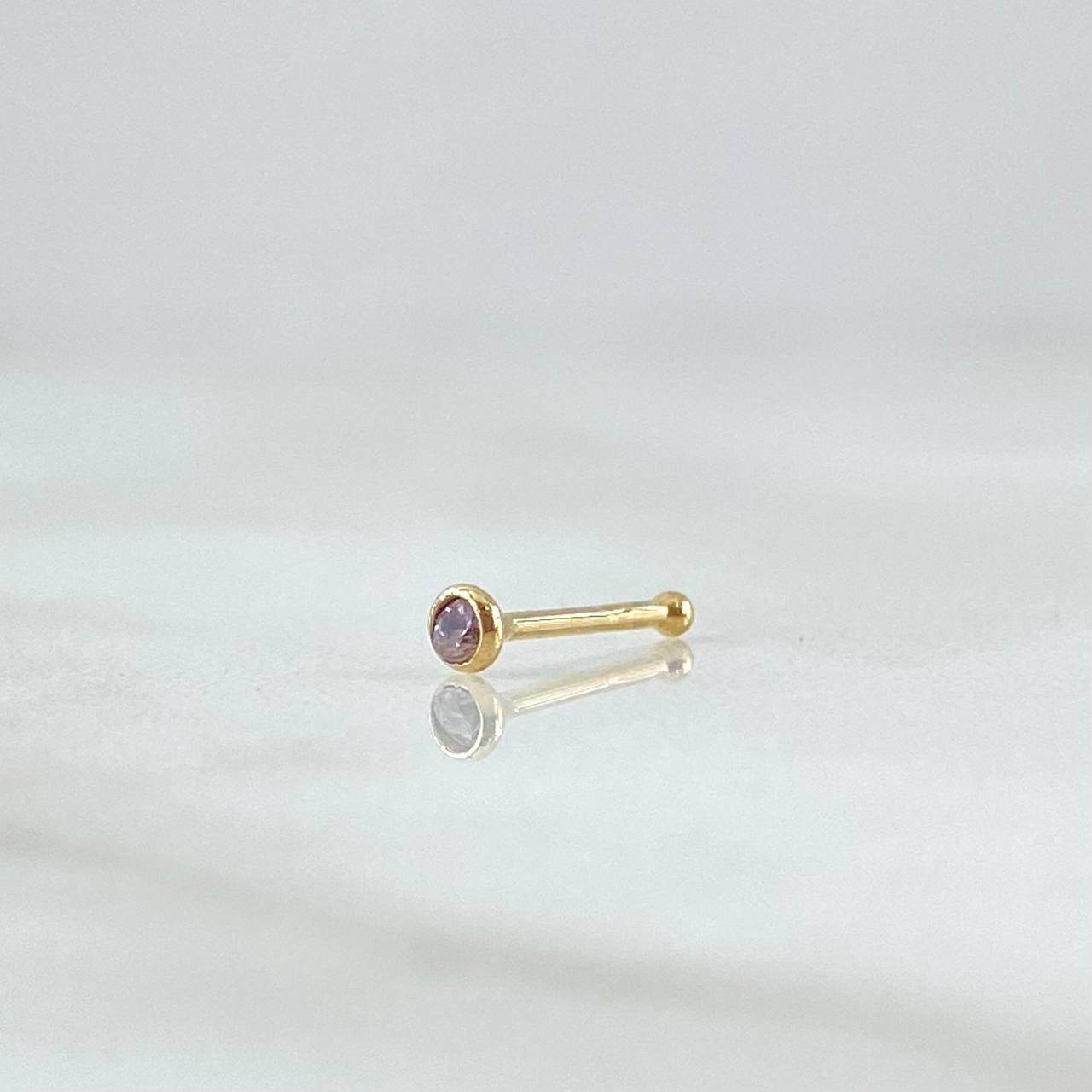 Piercing Chispa Fija Bisel 0.1gr / 1cm / Circon Rosado Oro Amarillo 18K (Joya) ©