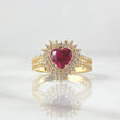 Anillo Halo Corazón Tupido 4.15gr / T6 1/2 / Circones Blancos Fucsia Oro Amarillo 18K *