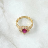 Anillo Halo Corazón Tupido 4.15gr / T6 1/2 / Circones Blancos Fucsia Oro Amarillo 18K *