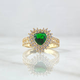 Anillo Halo Corazón Tupido 3.95gr / T6 / Circones Blancos Verde Oro Amarillo 18K