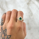 Anillo Halo Corazón Tupido 3.95gr / T6 / Circones Blancos Verde Oro Amarillo 18K