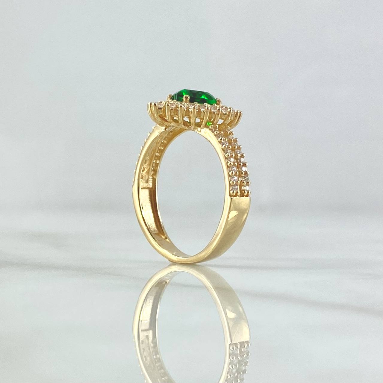 Anillo Halo Corazón Tupido 3.95gr / T6 / Circones Blancos Verde Oro Amarillo 18K