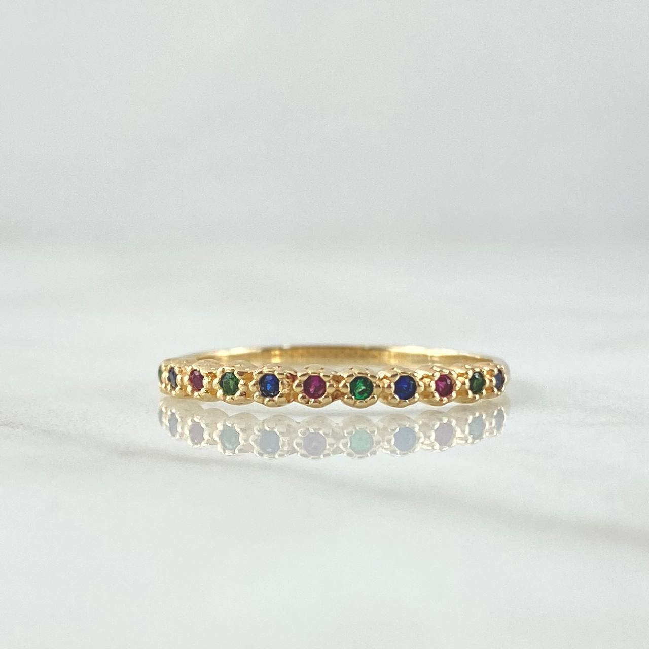 Anillo Linea De Ojos 1.4gr / T7 / Circones Multicolor Oro Amarillo 18K *