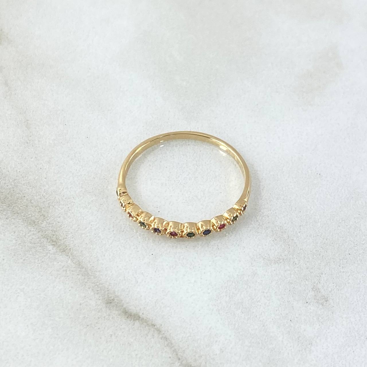 Anillo Linea De Ojos 1.4gr / T7 / Circones Multicolor Oro Amarillo 18K *