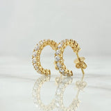 Candongas Medio Arco Solar 3.2gr / 1.4cm / Circon Blanco Broche Mariposa Oro Amarillo 18K