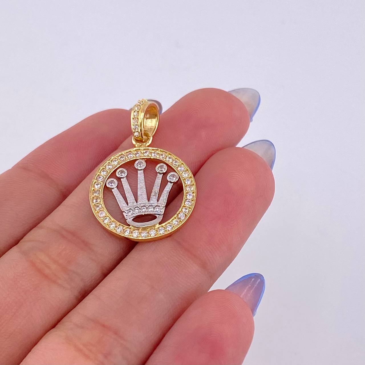 Dije Corona Rx 2.7gr / 2.7cm / Dos Oros Amarillo Blanco 18K