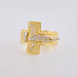 Anillo Cruz Cristo Bordeado 4.05g / T9 1/2 Dos Oros Amarillo Blanco 18K