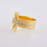 Anillo Cruz Cristo Bordeado 4.05g / T9 1/2 Dos Oros Amarillo Blanco 18K