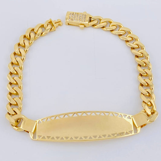 Pulso Cubano Placa Tribal 12.6 g / 21.6 cm / 6.3 mm Oro Amarillo 18K