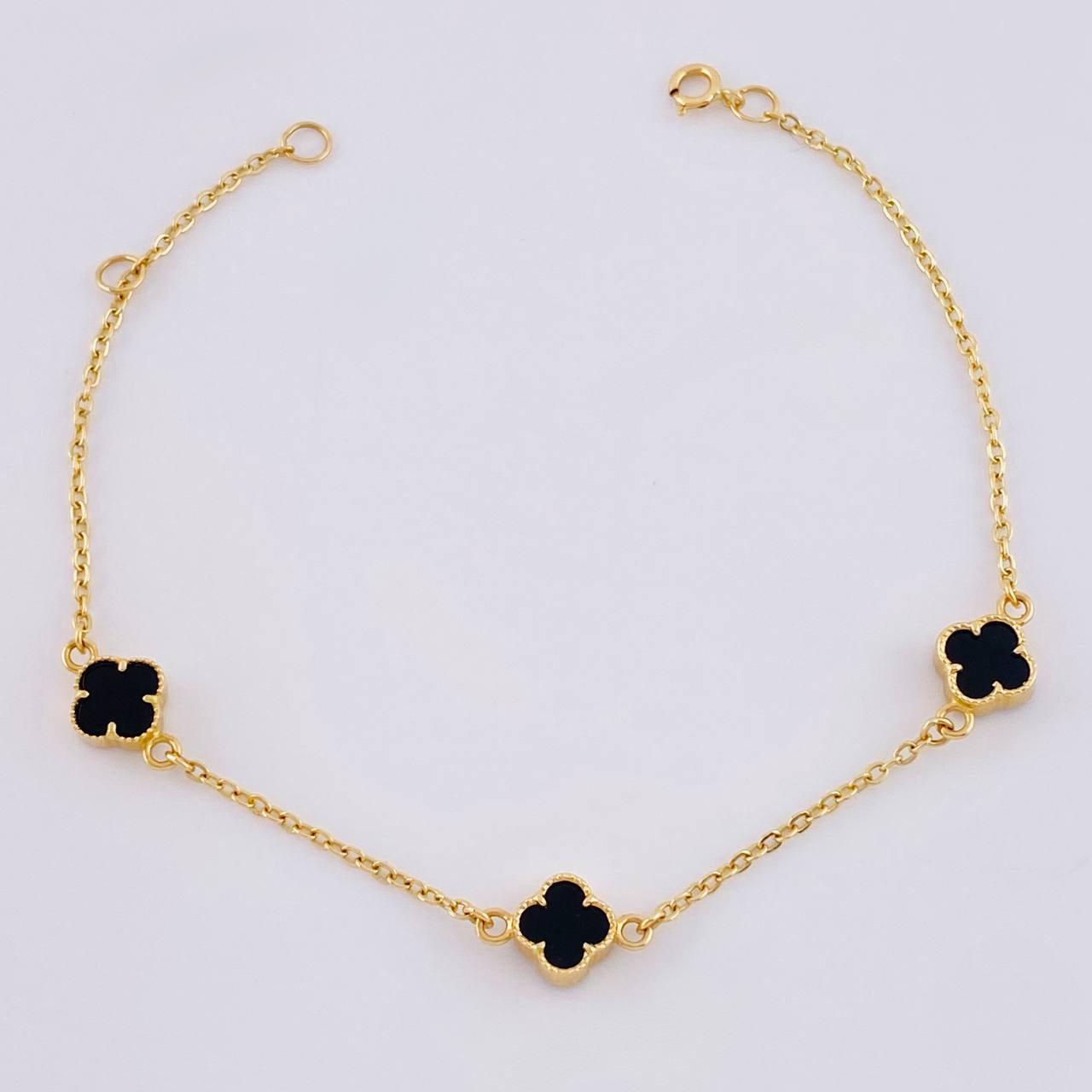 Pulso Modulable Trebol Onix Negro 2.3 g / 18.2 cm - 16.5 cm / 1.36 mm Oro Amarillo 18K