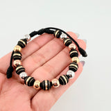 Pulsera Negra Neoros 10und Bolas 10und 3.1gr / 8mm Tres Oros 18K ©