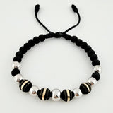 Pulsera Negra Neoros 4und Bolas 7und / 7mm-8mm Dos Oros Amarillo Blanco 18K *