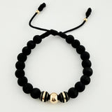 Pulsera Negra Trío Neoros 2und Bolas 3und / 4mm-8mm Oro Amarillo 18K (Oferta) *