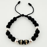 Pulsera Negra Neoros 2und Bolas 4und / 8mm Dos Oros Amarillo Blanco 18K *