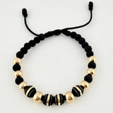 Pulsera Negra Neoros 4und Bolas 8und / 7mm-8mm Oro Amarillo 18K *